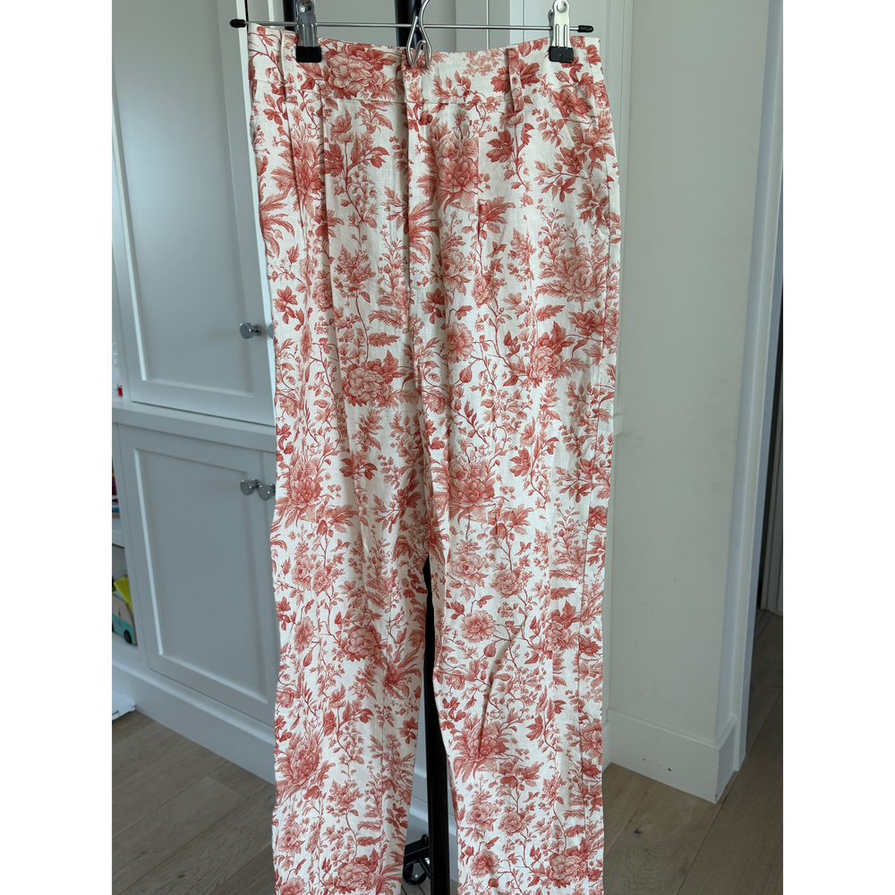 V. Chapman Red Floral Toile Print Pants - Picture 2 of 6